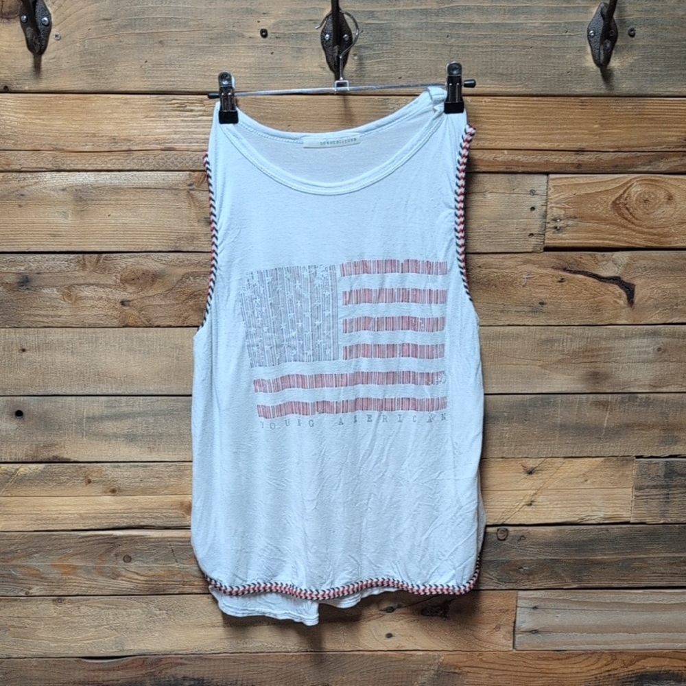 White and Red Flag Tank Top Size M Cute Cheap